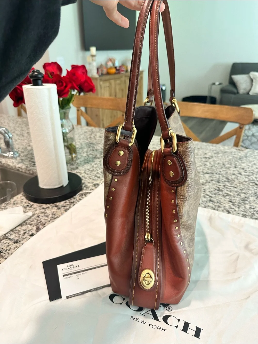 Coach Signature Canvas Shoulder Bag in Brown and Saddle